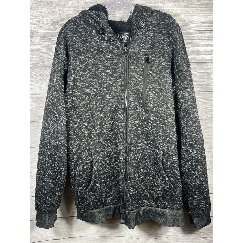 ROX Hand Crafted Sherpa Lined Hoodie Jacket Mens 3XL Zip Blk/Gry Marled Fleece